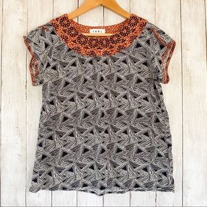 THML Floral Embroidered Triangle Geometric Top S